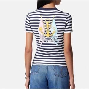 Versace Nautical Stripe T-shirt Size 38 Euro Made in Portugal 1014414 NWT $650